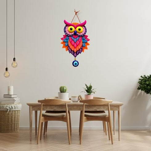 GiftOday Owl Shape Wooden Wall Hanging For Home Decor | Evil Eye Decoration Livingroom