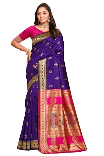 Vasthrlay Kanjivaram Nath Paithani Violet Pink Saree With Blouse Piece