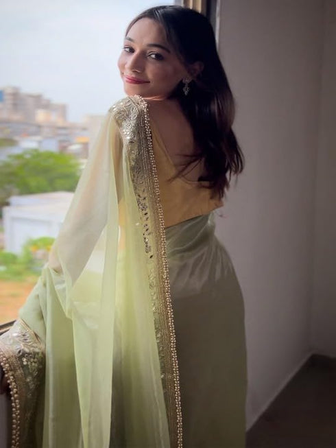 Vasthrlay Lavender Embroidery Unstitched Saree
