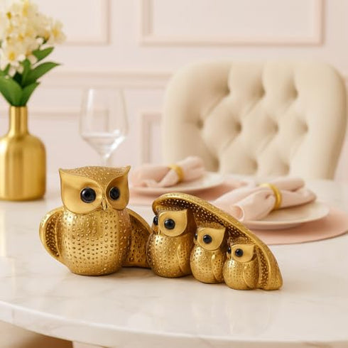 Golden Owl Family (Mother & Child) for Home Decor