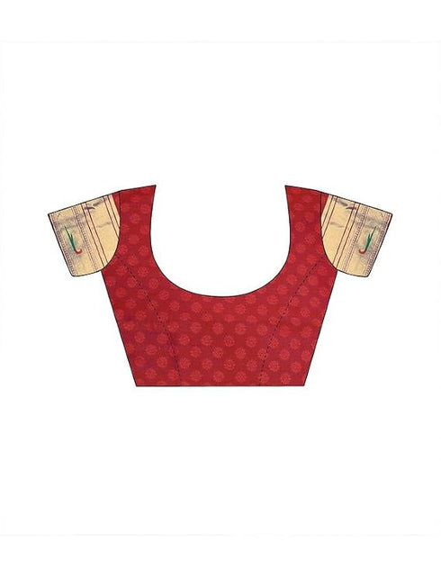 Vasthrlay Paithani Jacquard Red And Golden Border Saree With Unstitched Blouse Piece