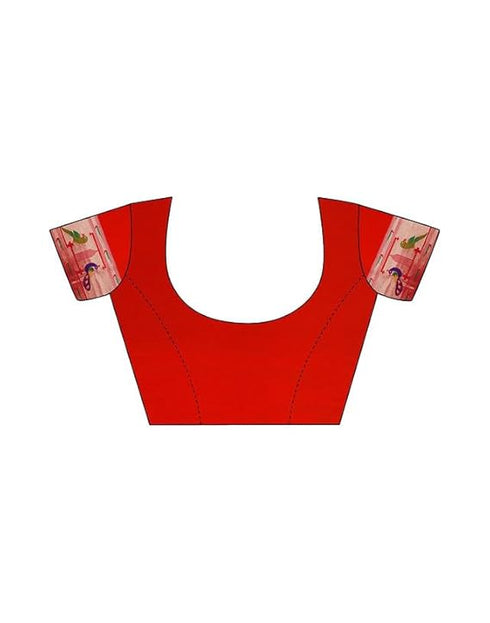 Vasthrlay Womens Paithani Unstitched Orange Saree