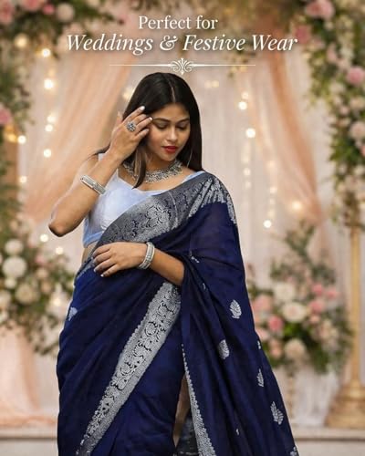 Vasthrlay Blue Saree Banarasi Pure Silk Kanjivaram With Zari Border