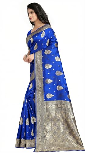 Vasthrlay Pure Kanjivaram Soft Silk Blue Saree Banarasi Style With Blouse