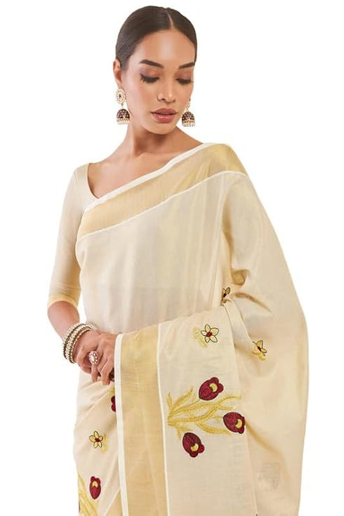 Vasthrlay Tissue Kasavu Embroidered Designs Borders