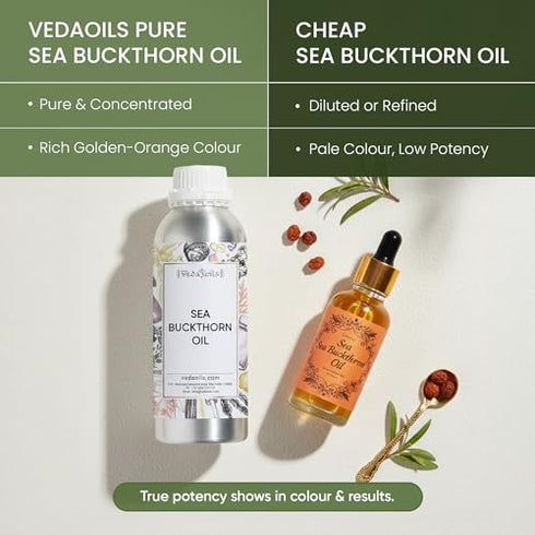 VedaOils Sea Buckthorn Oil 100ml | Pure Sea Buckthorn Pulp Oil for Face & Skin Care