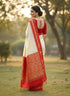 Vasthrlay Cream White Red Border Saree Latest Bengali Saree