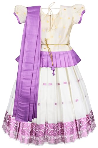 Vasthrlay South Indian Pattu Pavadai Jacquard Lehenga Choli With Attachable Half Saree For Girls