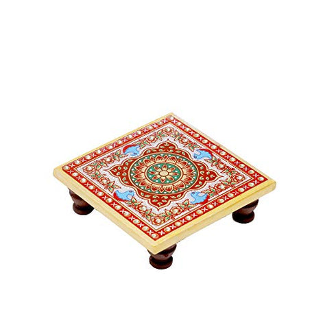 Anjali Arts Designer Decorative Pooja Chowki Marble Minakari Work 4x4 Inch
