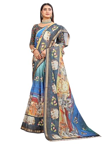Vasthrlay Women's Cotton Kalamkari Wedding Saree With Blouse Piece