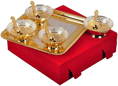 R Ayurveda Copper Bowl Set With Velvet Box and Spoon + Tray