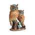 Decorative Owl Pair Figurine Showpiece Gold & Teal Resin Owl Statue Set with Geometric Design