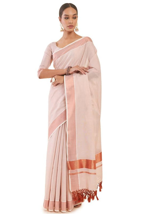 Vasthrlay Peach Tissue Kasavu Saree Borders