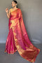 Vasthrlay Tissue Silk Pink Saree Golden Zari With Unstitched Blouse Piece