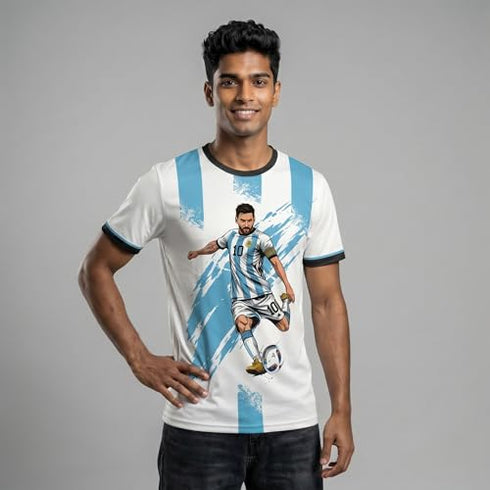 Messigoat Argentina 2022 Champion Art Sky White Football Jersey With Custom Name & Number| Argentina Soccer Fan Jersey For Kids and Adult