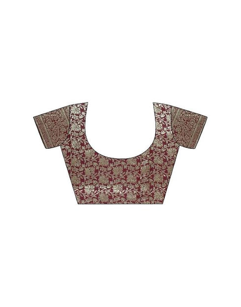Vasthrlay Womens Banarasi Maroon Saree With Unstitched Blouse Piece
