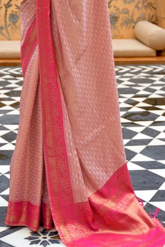Vasthrlay Kanjivaram Banarasi Silk Pink Saree Zari Woven For Festival Wedding Silk With Rich Pallu Design