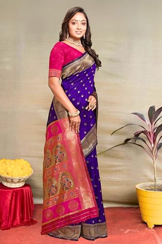 Vasthrlay Kanjivaram Chand Paithani Rama Pink Saree With Blouse Piece