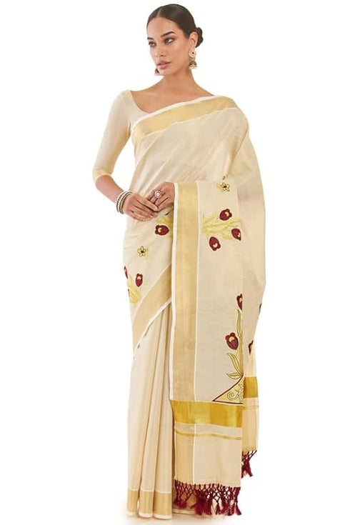Vasthrlay Tissue Kasavu Embroidered Designs Borders