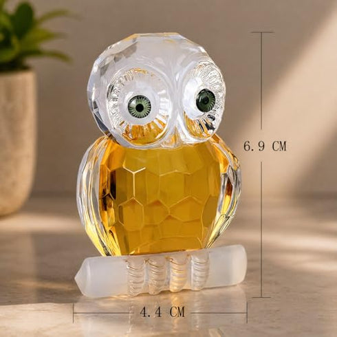 Vastu Art Fengshui Crystal Diamond Cut Owl Figurine for Wisdom & Good Luck | Faceted Glass Owl
