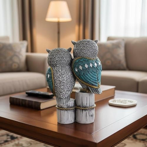 Owl Statue for Good Luck & Wisdom | Antique Multicolour Owl Showpiece for Home Decor