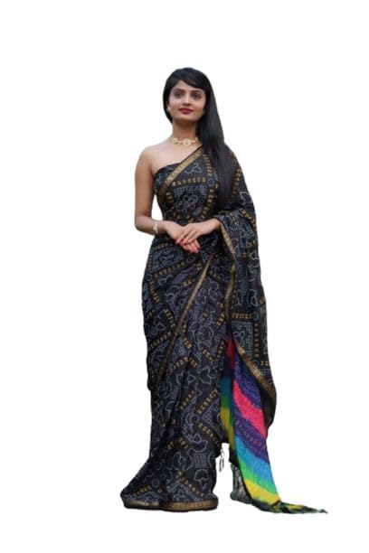 Shreeji Enterprise Handicrafts Women'S Hand Block Bandhani Print Pure Cotton Saree