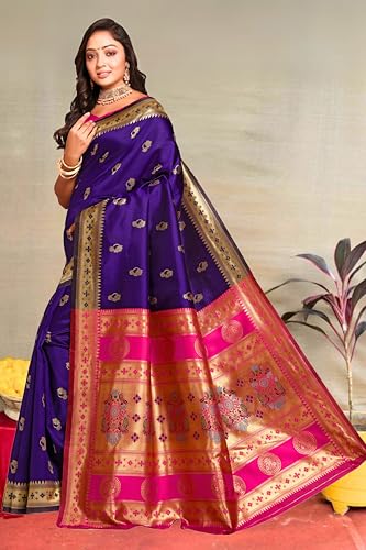 Vasthrlay Kanjivaram Nath Paithani Violet Pink Saree With Blouse Piece