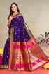 Vasthrlay Kanjivaram Nath Paithani Violet Pink Saree With Blouse Piece