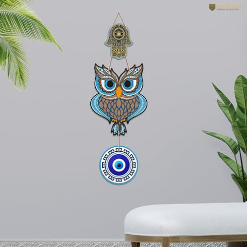 Artvibes Owl Shape Luck Prosperity MDF Wood Wall Hanger Ornaments For Vastu For Home Decoration
