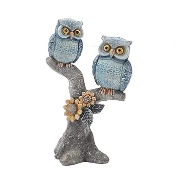 The Decorshed Blue Owl Figurine Set Handcrafted Resin Owl Statue for Home Decor