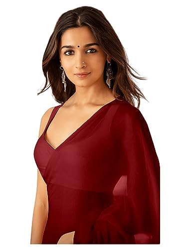 Vasthrlay Red Georgette Unstitched Saree