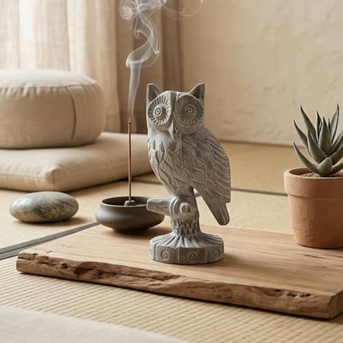 Handmade Soapstone Owl Statue for Home Decor | White Marble Finish Lucky Owl Showpiece