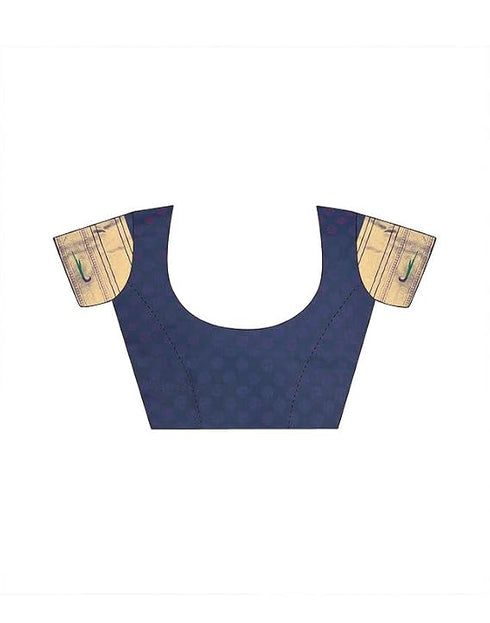 Vasthrlay Paithani Jacquard Navy Blue And Golden Saree With Unstitched Blouse Piece