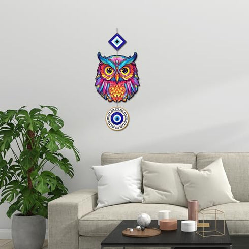 Owl and Evil Eye Hanging Wall Decoration Wooden Wall Hanging