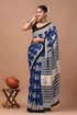 Vasthrlay Moda Hand Block Ajrakh Print Cotton Blue Saree With Blouse