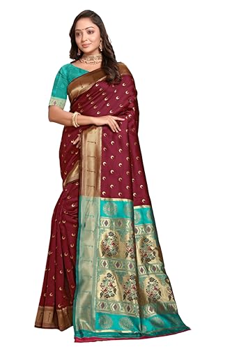 Vasthrlay Kanjivaram Chand Paithani Rama Pink Saree With Blouse Piece