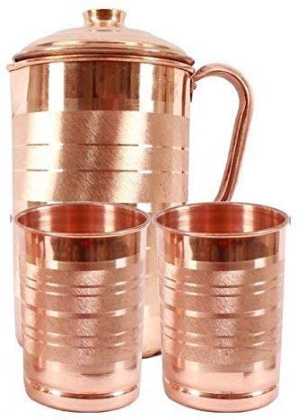 Pure Copper 1 liter Water Jug with 2 Free Copper Glasses