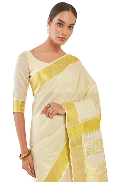 Vasthrlay White Tissue Kasavu Ethnic Designs