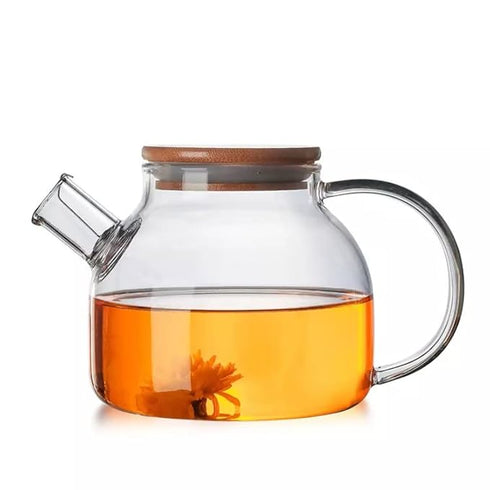 ZROY Enterprise Round Glass Tea Pot(Wooden Lid)
