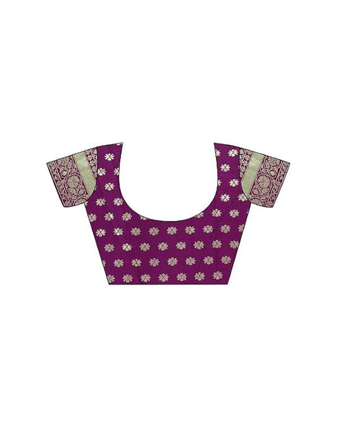 Vasthrlay Womens Banarasi Dark Purple Saree With Unstitched Blouse Piece