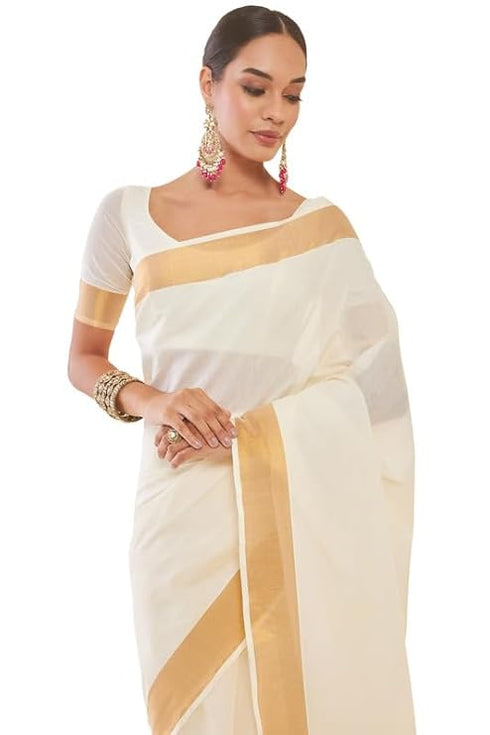 Vasthrlay White Cotton Kasavu Saree Borders