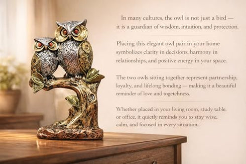 Resin Owl Pair Statue Sitting On Tree Home Decor/Office Table Top Decoration