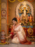 Vasthrlay Cream White Red Border Bengali Saree For Women Traditional Lal Par Sada Banarasi Silk Saree