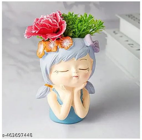 Vikarafty Set Of 2 Cute Head Girl Face Planter Pot Succulent Planter Little Girl Flower Pot