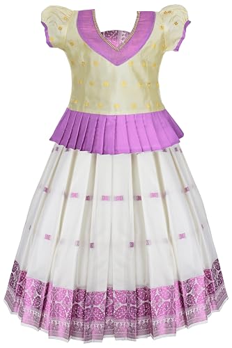 Vasthrlay South Indian Pattu Pavadai Jacquard Lehenga Choli With Attachable Half Saree For Girls