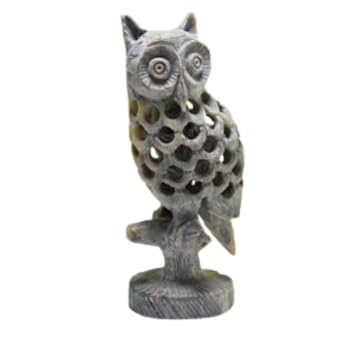 Natural Soapstone Owl Sculpture Hand Carved Jali Work Showpiece Figurine