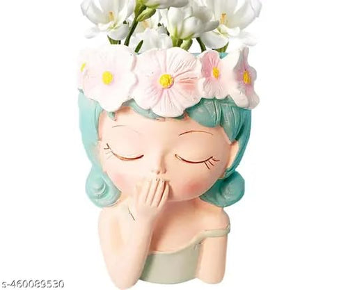 Craftpitaraa Head Planter Pot Resin Succulent Planter Little Girl Flower Pot