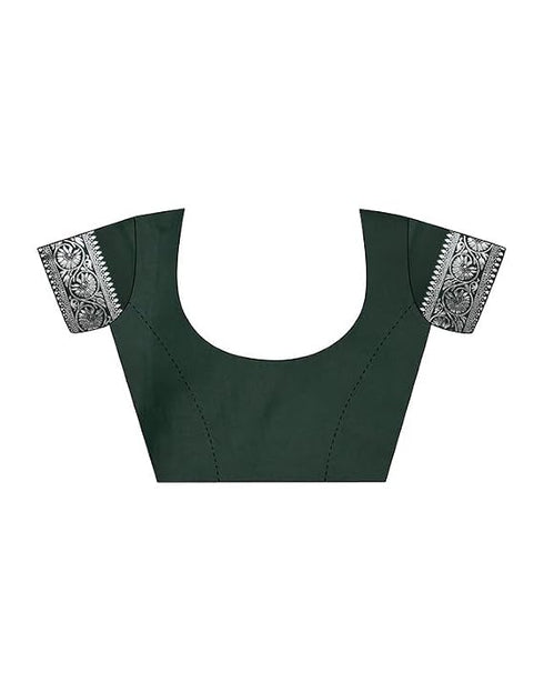 Vasthrlay Kanjivaram Jacquard Dark Green Saree With Unstitched Blouse Piece
