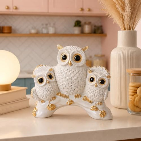 Charming Owl Family Figurine for Home & Office Decor