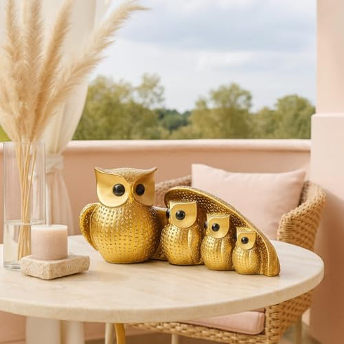 Golden Owl Family (Mother & Child) for Home Decor